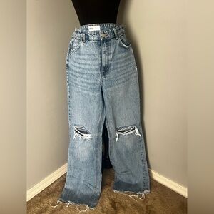 Zara Light Blue Distressed Wide-Leg Jeans